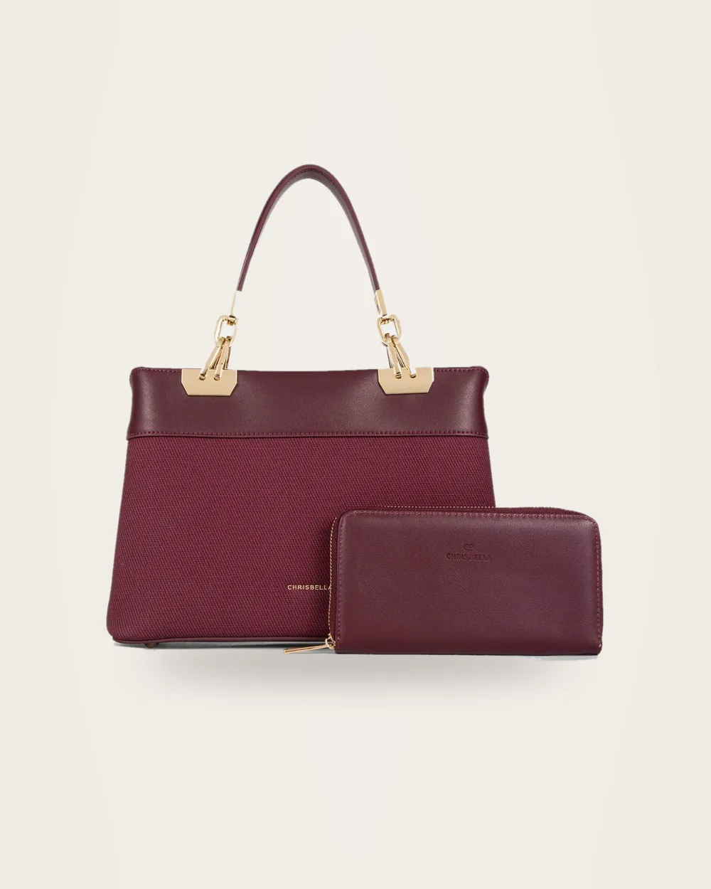 Burgundy leather tote with matching wallet from the MOCLAUS collection