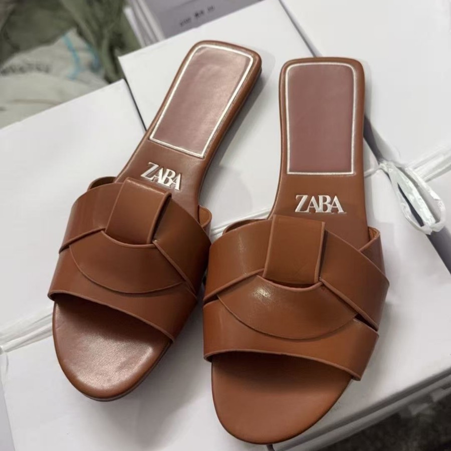 Zara Knotted Strap Square-Toe Flat Slides